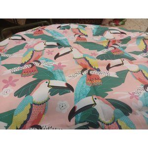 Fabric Remnant About 44" x 21" Multi-Color Toucans on Pink Cotton